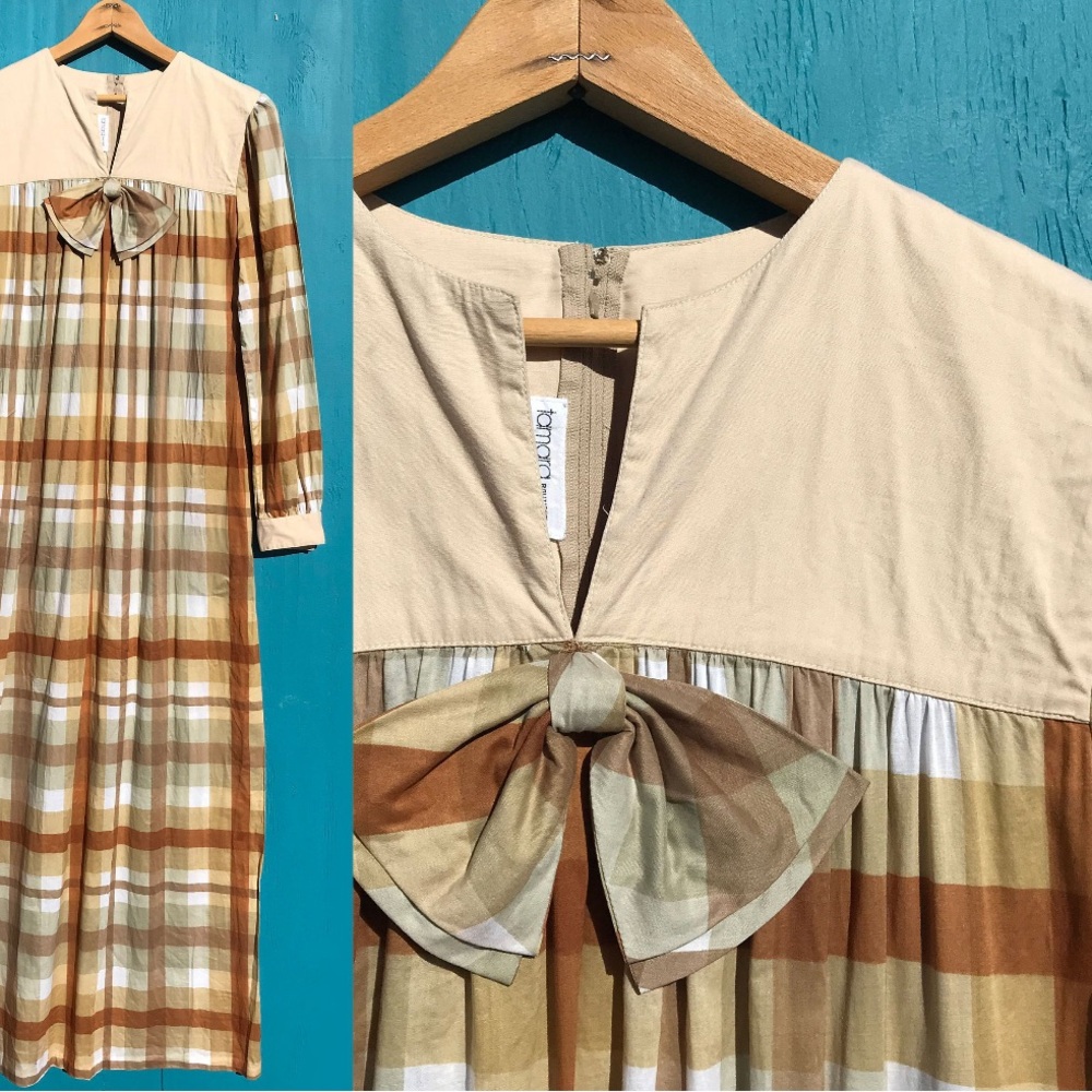 Vintage Plaid Cotton Maxi Dress - Large-moving needs to go